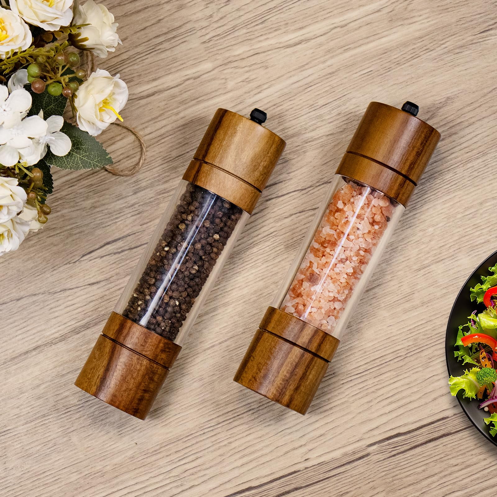 2-piece acrylic salt and pepper grinder, manual salt and pepper grinder - suitable for kitchen supplies in restaurants and kitchens