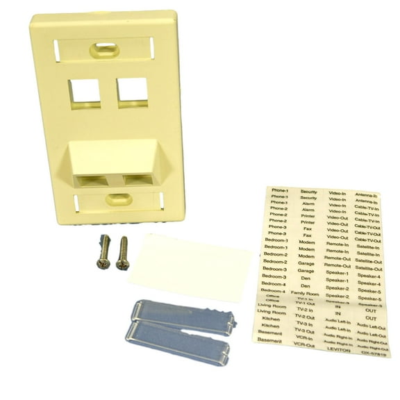 Leviton Almond Quickport ANGLED 1-Gang Labeled 4-Port Wallplate Cover 40807-AR