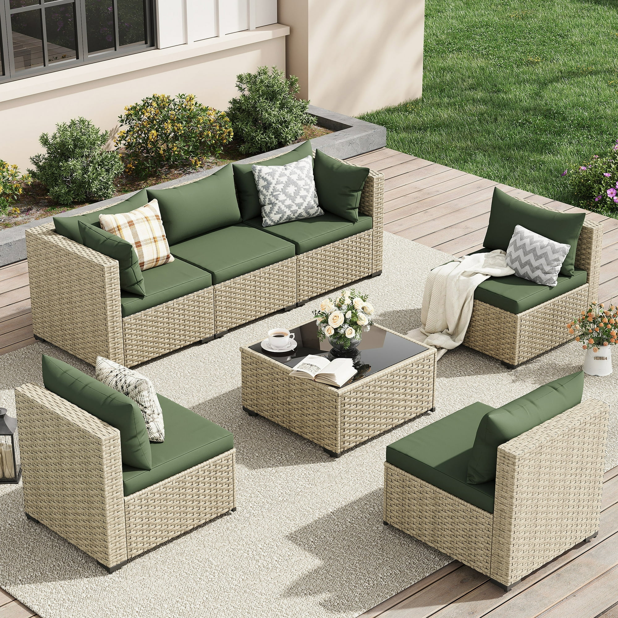 UDPATIO Patio Furniture Sets, Modular Rattan Outdoor Patio Sectional Furniture Sofa Set, Wicker Patio Conversation Set for Backyard
