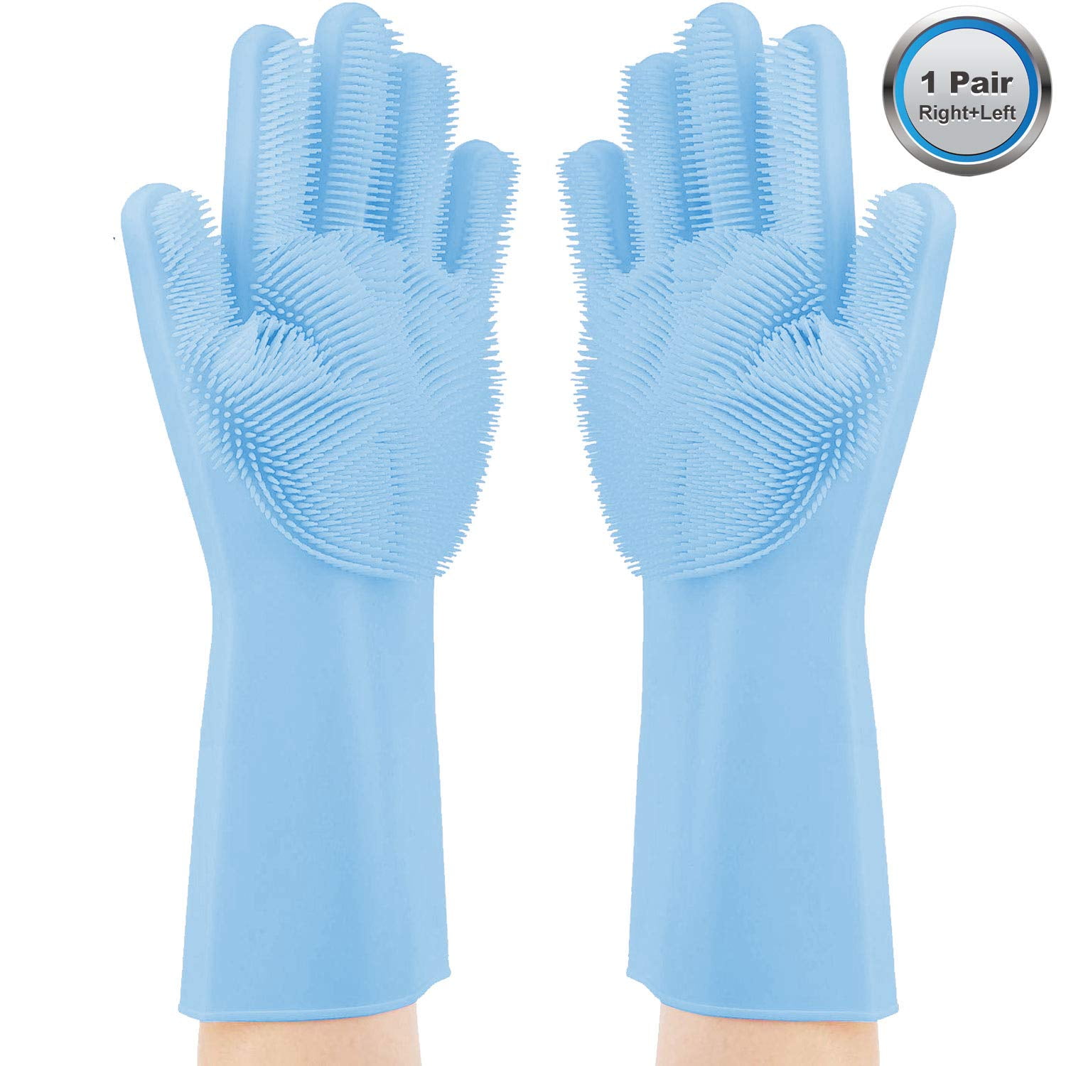 Magic Silicone Gloves, Reusable Dishwashing Gloves with Wash Scrubber