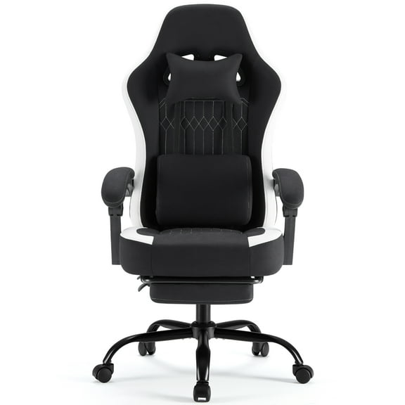 GIANNA Gaming Chair with Footrest, Ergonomic High Back Computer Desk Chair with Lumbar Support, Adjustable Height Swivel Task Chair with Headrest and Armrests, Black