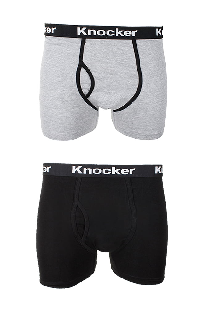 Knockers Men's 2 Pack Cotton Spandex Boxer Briefs Black Grey M