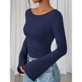 thumbnail image 4 of TrdSipl Womens Long Sleeve Shirts 2025 Fall Ruched Bell Sleeve Boat Neck Basic Tees Casual Slim Fit Ribbed Knit Crop Tops Y2k Outfit Fashion Clothes, 4 of 6