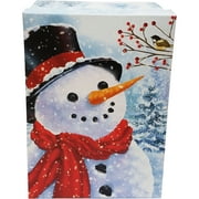 Holiday Time Red and White Glitter Christmas Gift Box, 11.25" x 8" x 4.9", Happy Snowman