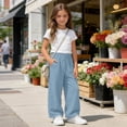 thumbnail image 6 of Fesfesfes Girls Cotton Linen Wide Leg Pants with Drawstring Waist and Pockets, Relaxed Loose Fit Casual Summer Trousers for Kids Ages 3-14 Years, 6 of 9