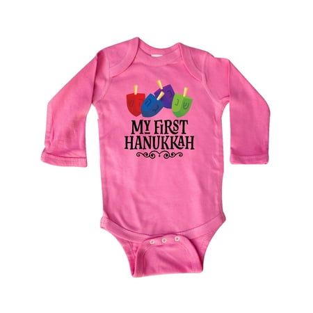 

Inktastic First Hanukkah Childs Dreidel Gift Baby Boy or Baby Girl Long Sleeve Bodysuit