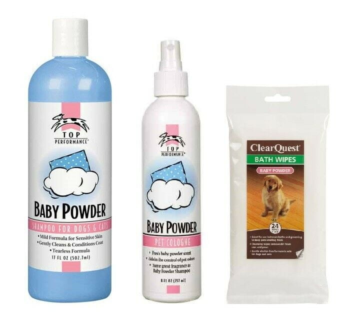 Dog Grooming Shampoo Spray & Wipes Kit Choose Fresh Pet or Baby Powder
