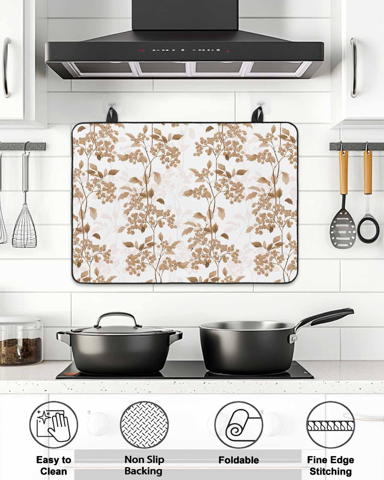 Stove Top Covers for Electric Stove, Brown Fruit Glass Stovetop Cover Protector, Vintage Plant Nature Botanical Flower Induction Cooktop Protector Oven Mat for Kitchen Countertop 31"x24"