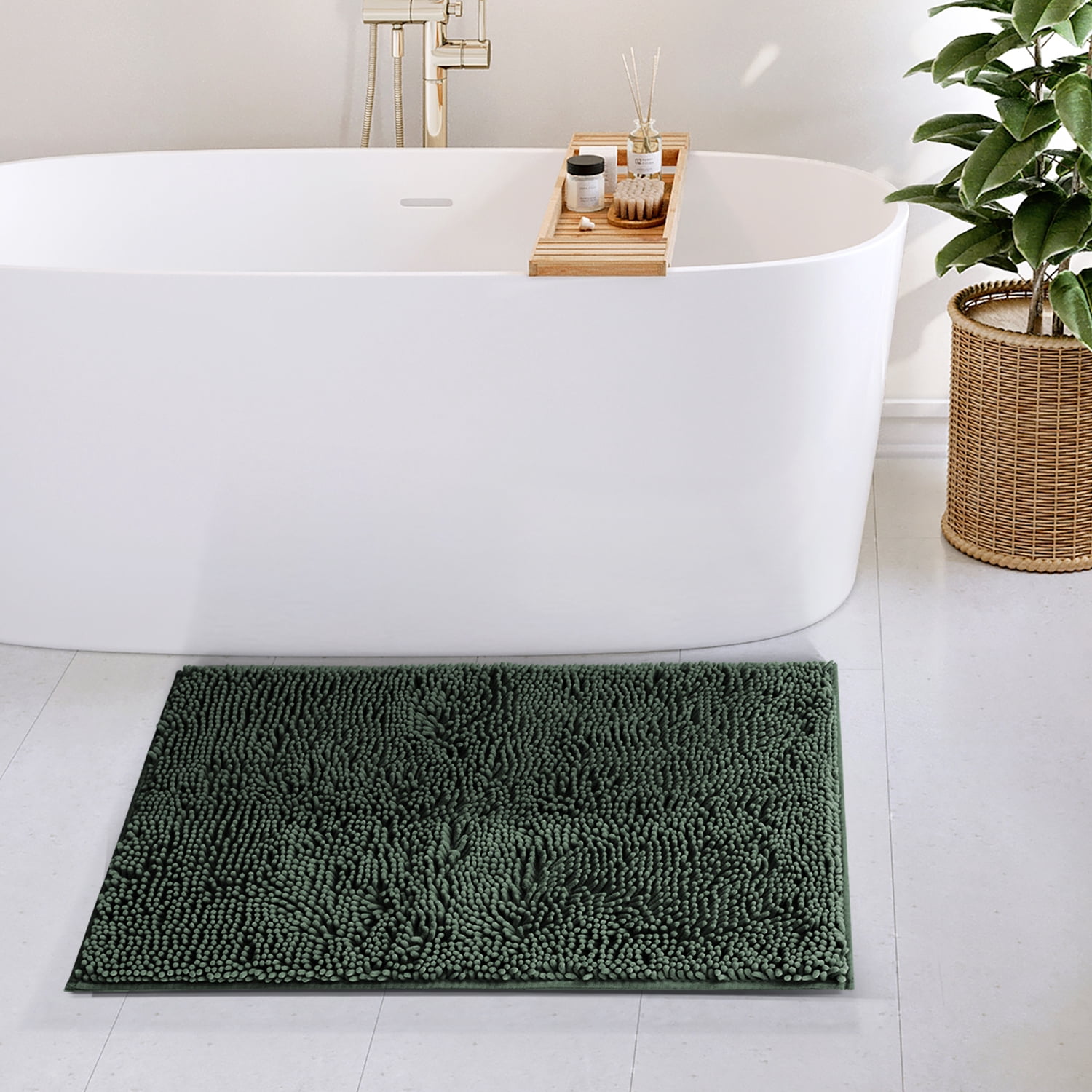 Lammaloe Chenille Bathroom Rugs Non Slip Bath Mat, 20x32 Ultra Absorbent, Bath Mats for Bathroom, Ombre Blue