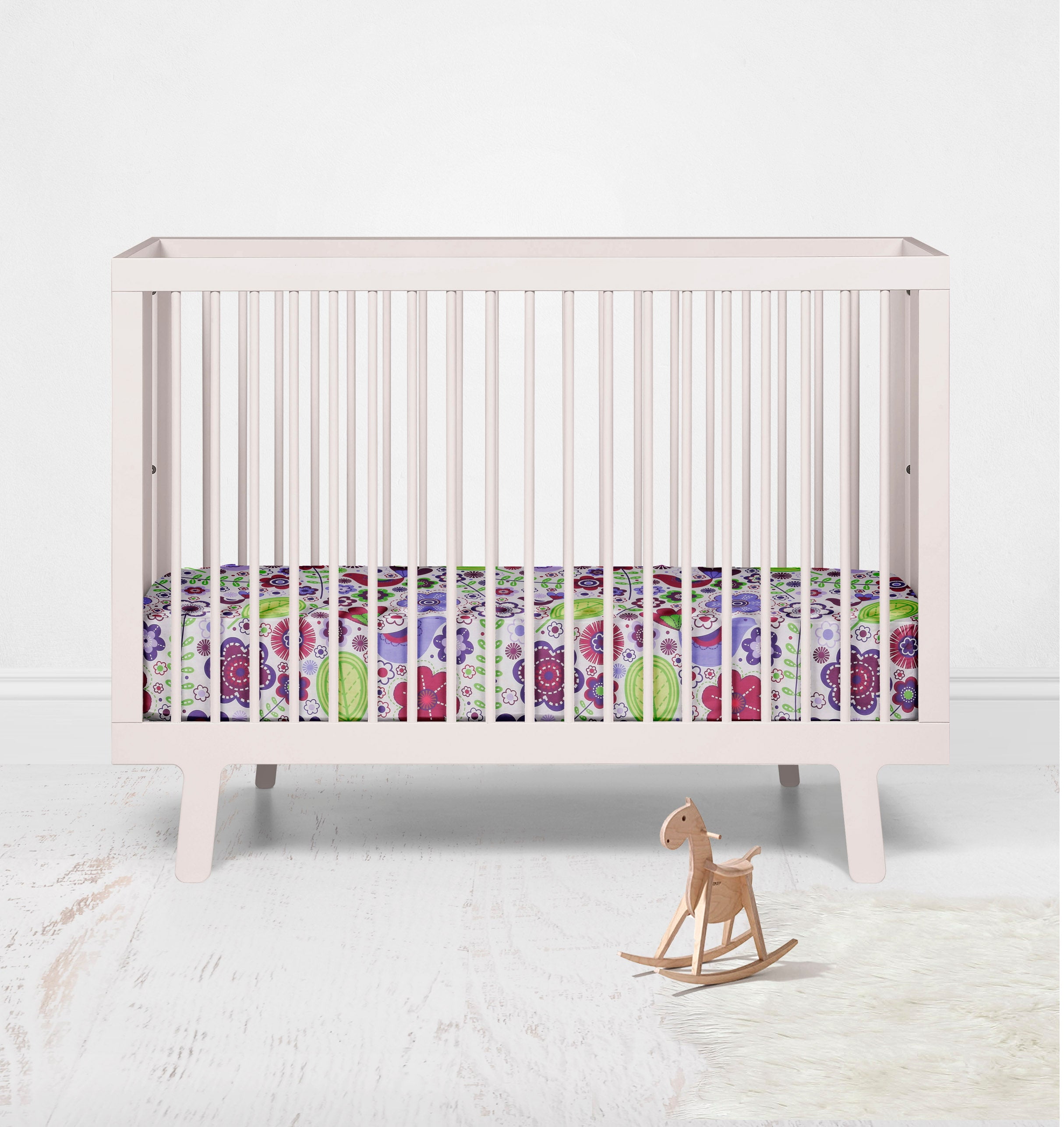 Bacati - Crib or Toddler Bed Fitted Sheet 100% Cotton Percale, Botanical, Purple/Lilac/Green/Plum