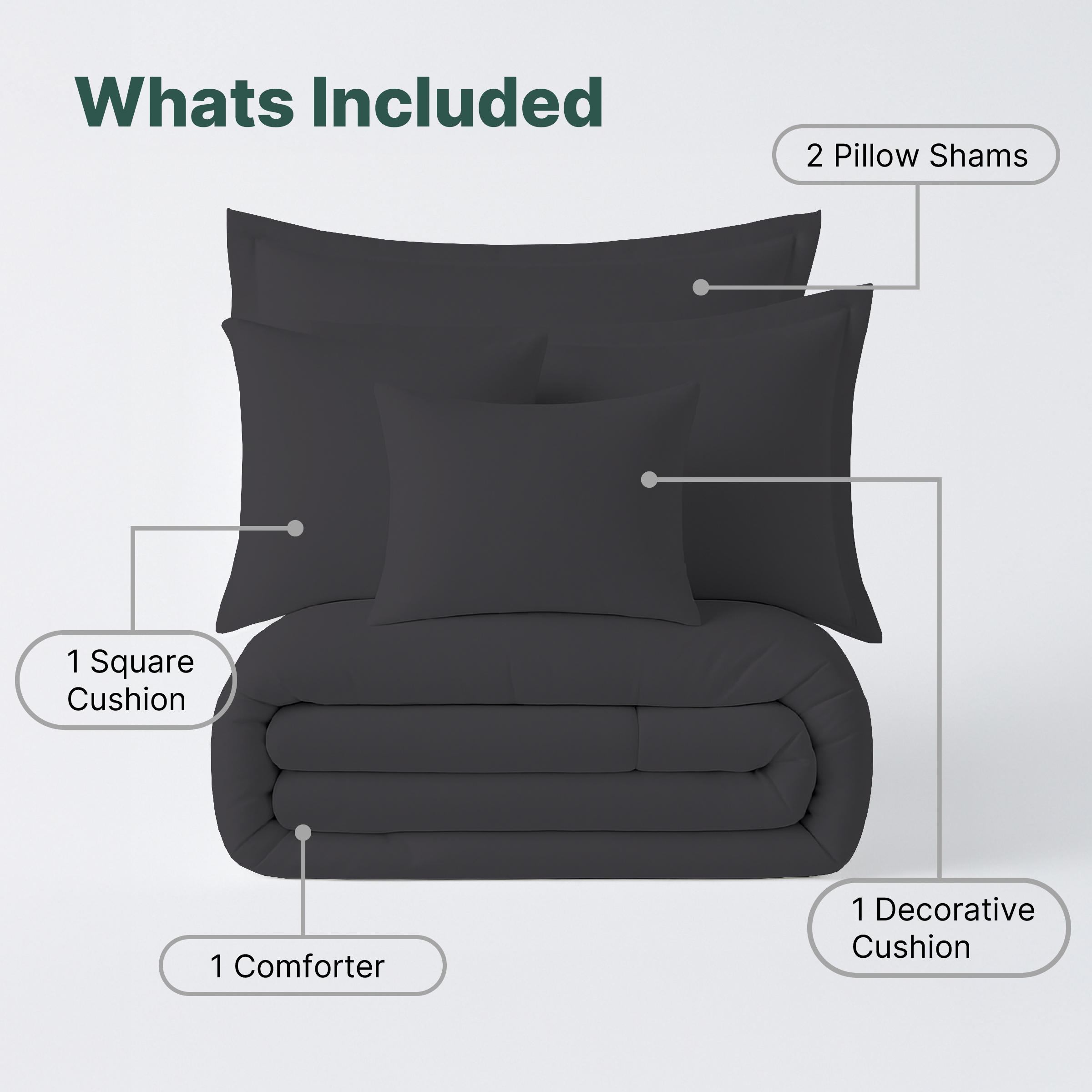 Beddora Ensemble de Lit 5 Pcs – Comprend une Couette, 2 Taies d'Oreiller, un Coussin Décoratif et un Coussin Carré – Ultra-Doux, Toutes Saisons, Grand – Blanc Éclatant