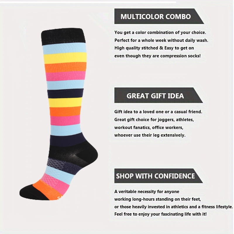 8 Pairs Compression Socks for Men Women Knee Support Hose Medias De Compresion Para Mujer Nurse Nursing School Student Accessories for Work Leg Long Stockings Pregnancy Maternity Travel