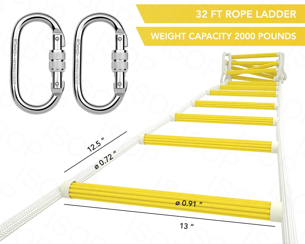 Emergency Fire Escape Rope Ladder for Homes up to 2-5 Floor with Carabiners