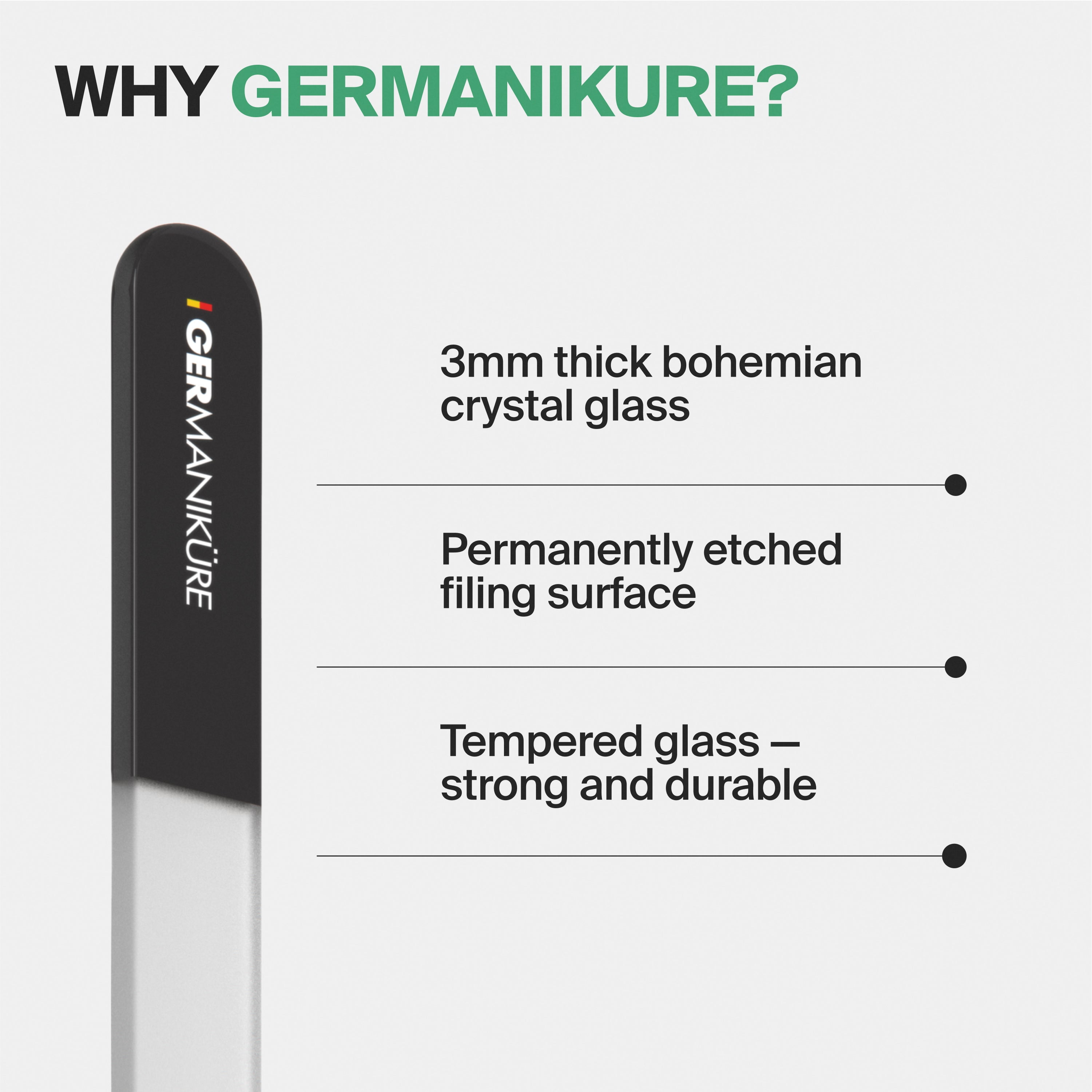 GERMANIKURE Black Glass Nail File Set in Leather Cases - Ethically Made in Czech Republic - 2pc Fingernail File & Small Travel Nail File - Professional Manicure & Pedicure Kit for Natural Nails
