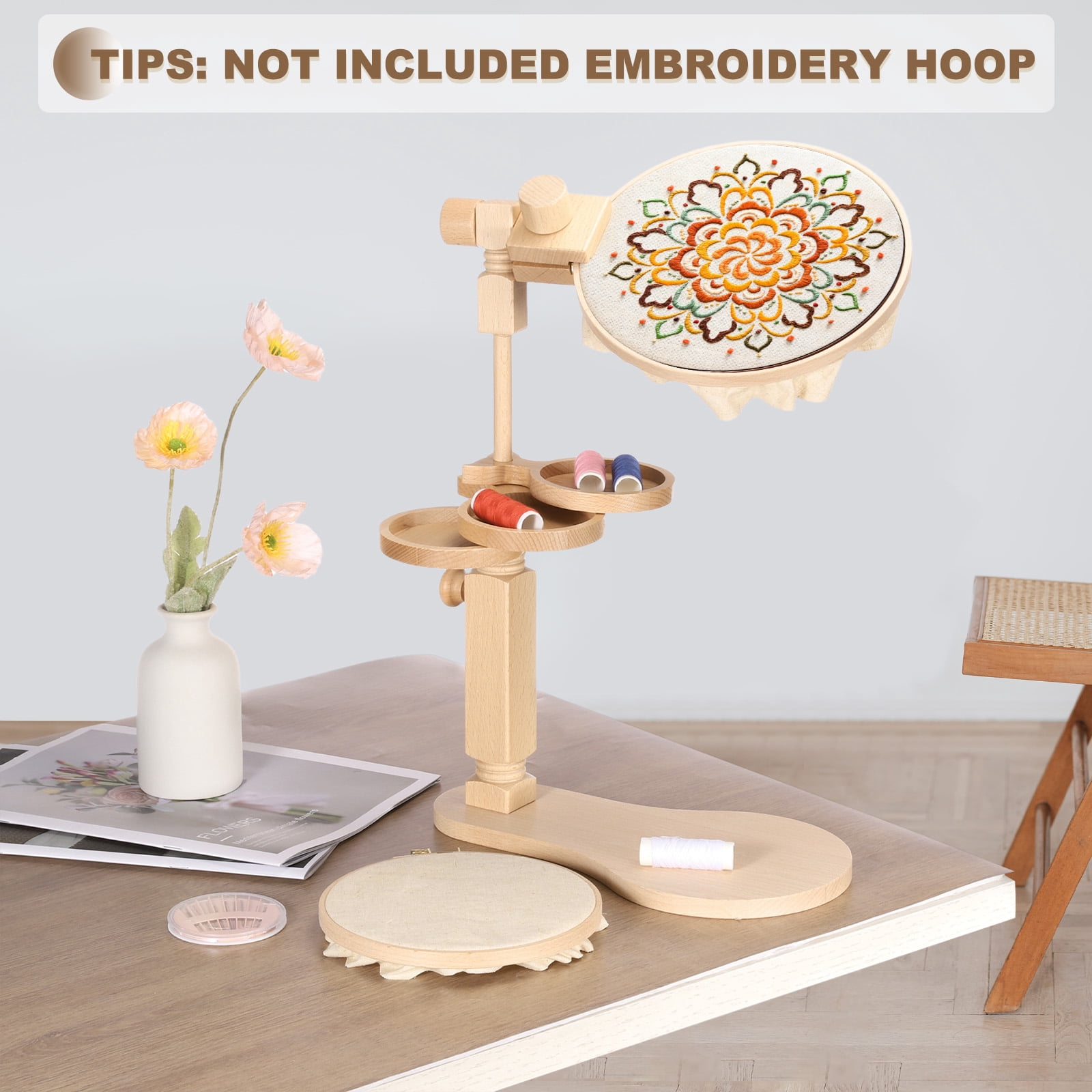 Uxcell Embroidery Hoop Stand, Adjustable Beech Wood Cross Stitch Holder