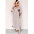 thumbnail image 5 of Women's Brown Striped Leopard Patchwork Long Shirt Dress with Slits | XL, 5 of 12