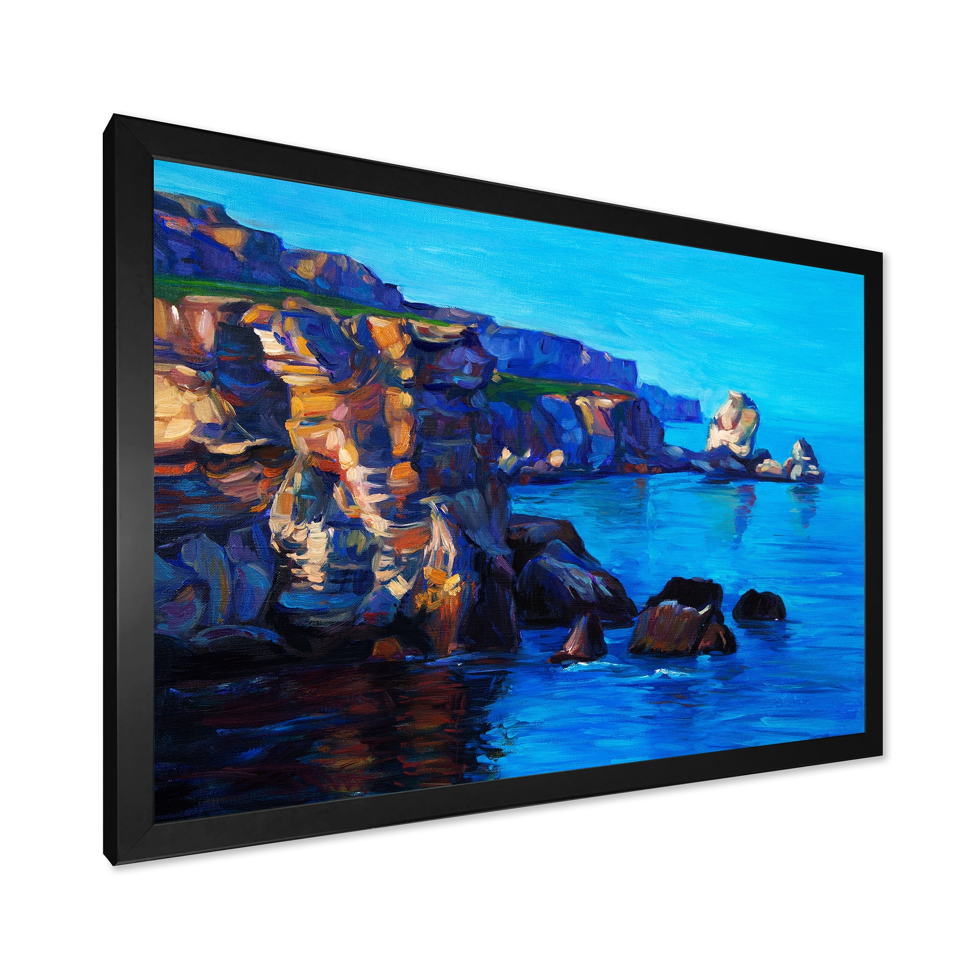 Designart 'The Ocean By Cliffs In The Evening Glow' Nautical & Coastal Framed Art Print