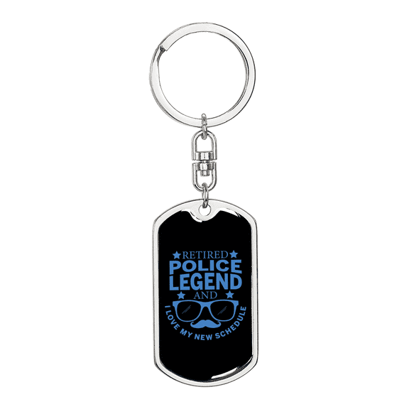 Retired Police Legend Stainless Steel or 18k Gold Premium Swivel Dog Tag Keychain
