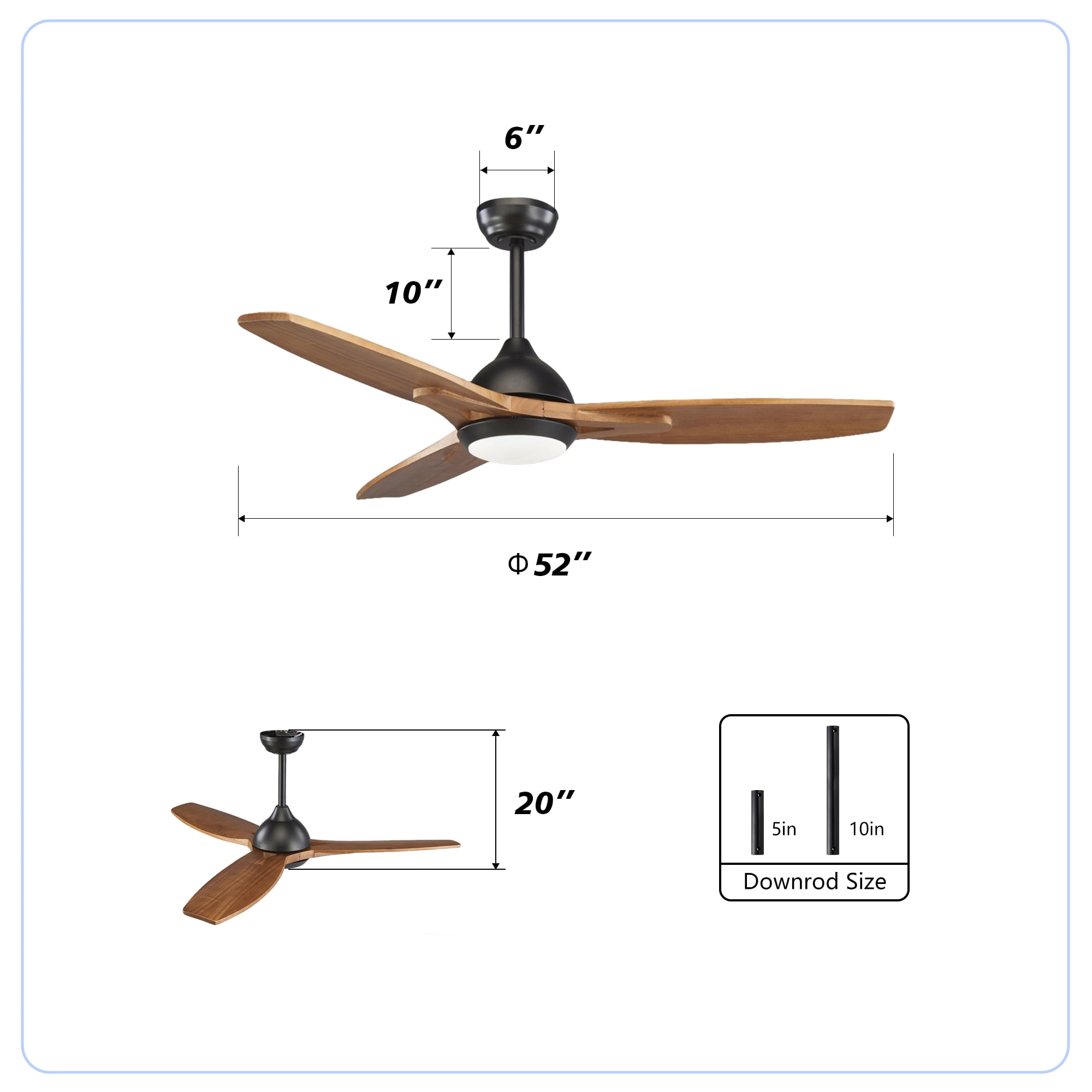 Leumius 52" Ceiling Fan with Lights Quiet DC Motor Ceiling Fans 6 Speed Levels,Reversible Ceiling Fan for Patio Living Room Bedroom Black