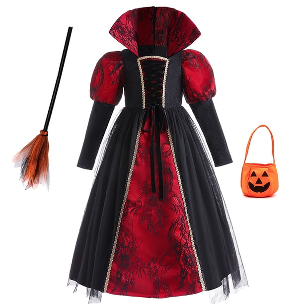 Disfraz de Halloween para niñas, gótico, demonio, reina malvada, vampiro, fiesta de carnaval, ropa de cosplay, vestido largo con tutú de bruja de lujo