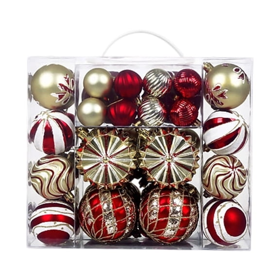 Mecorevxz 48Pcs 4/6/8cm Christmas Ornaments Set, Painted Irregular Metallic Plastic Christmas Hanging Balls Pendants Suitable for Xmas Tree Decor,Christmas Gifts(D)