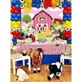 thumbnail image 4 of Fondo de fotografía con temática de animales de granja de color rosa dulce, suministros para fiestas de cumpleaños infantiles, lindo fondo de foto de granja, decoraciones para baby shower, vinilo, 4 of 5