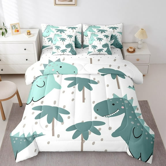 Erosebridal Green Dinosaur Bedding Sets Twin Size,Cartoon Animal Comforter Sets with Sheets,Wildlife Dino Bed in a Bag Twin size,Lightweight Teenager Bedroom Decor,Reversible,7-Piece