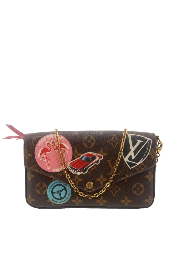 Pre-Owned Louis Vuitton LV Felicie Pochette World Tour Monogram Canvas Crossbody Bag Brown