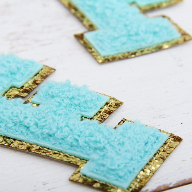 Light Blue and Gold Chenille Stick on Patches Varisty Letter Patches 2.25 