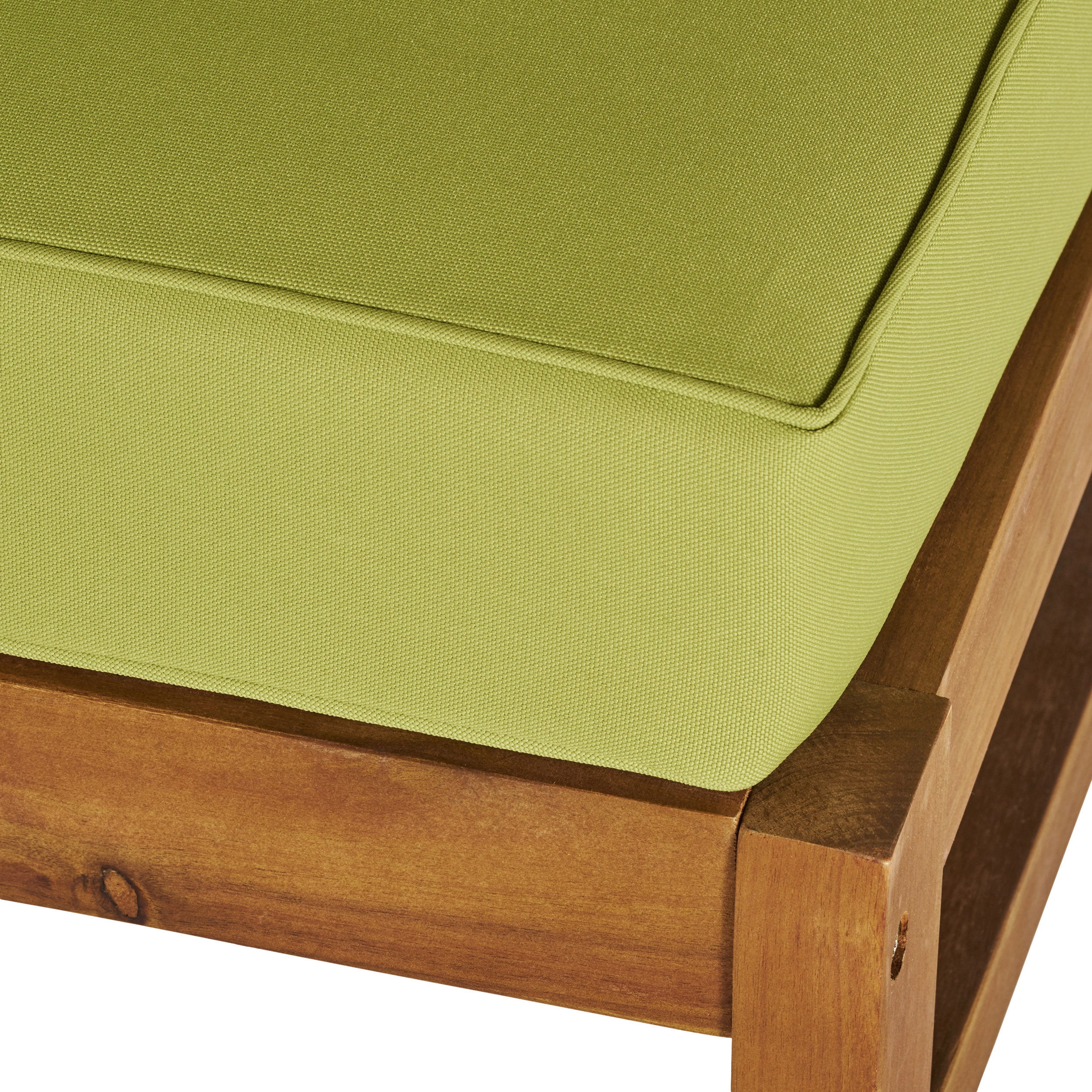 Bodhi Outdoor 8 Seater Acacia Wood Sectional Sofa and Table Set with Cushions, Teak, Green