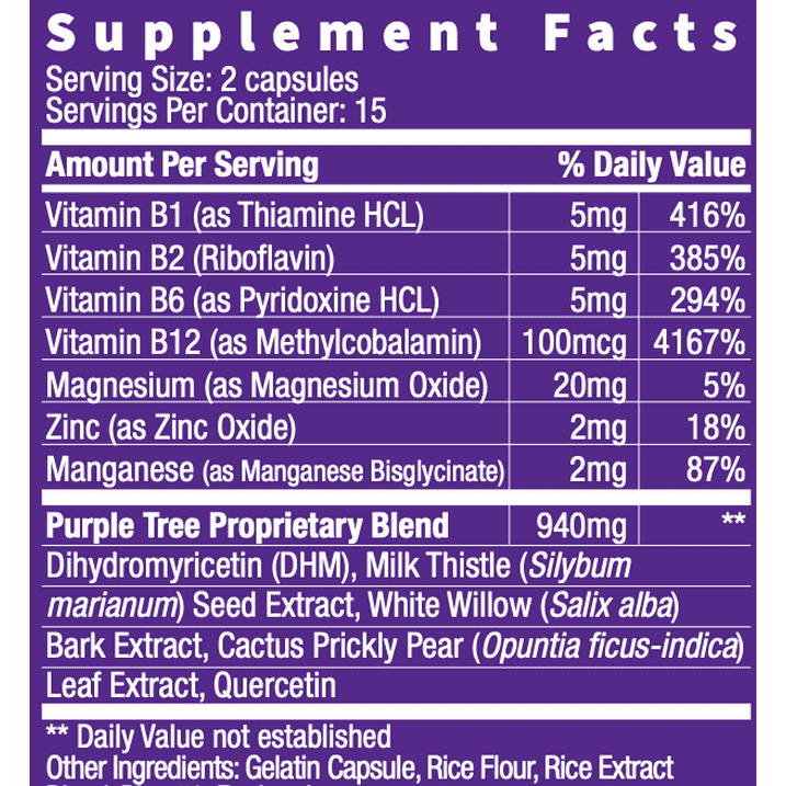 Purple Tree Post-Celebration Wellness Supplement with Liposomal DHM, Glutathione & Milk Thistle for Liver Support, Hydration & Morning Recovery, 30 Pills