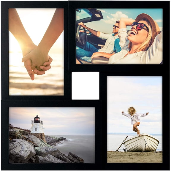 4-Opening Matted Collage Frame, Displays Four 4x6 Photos, Black