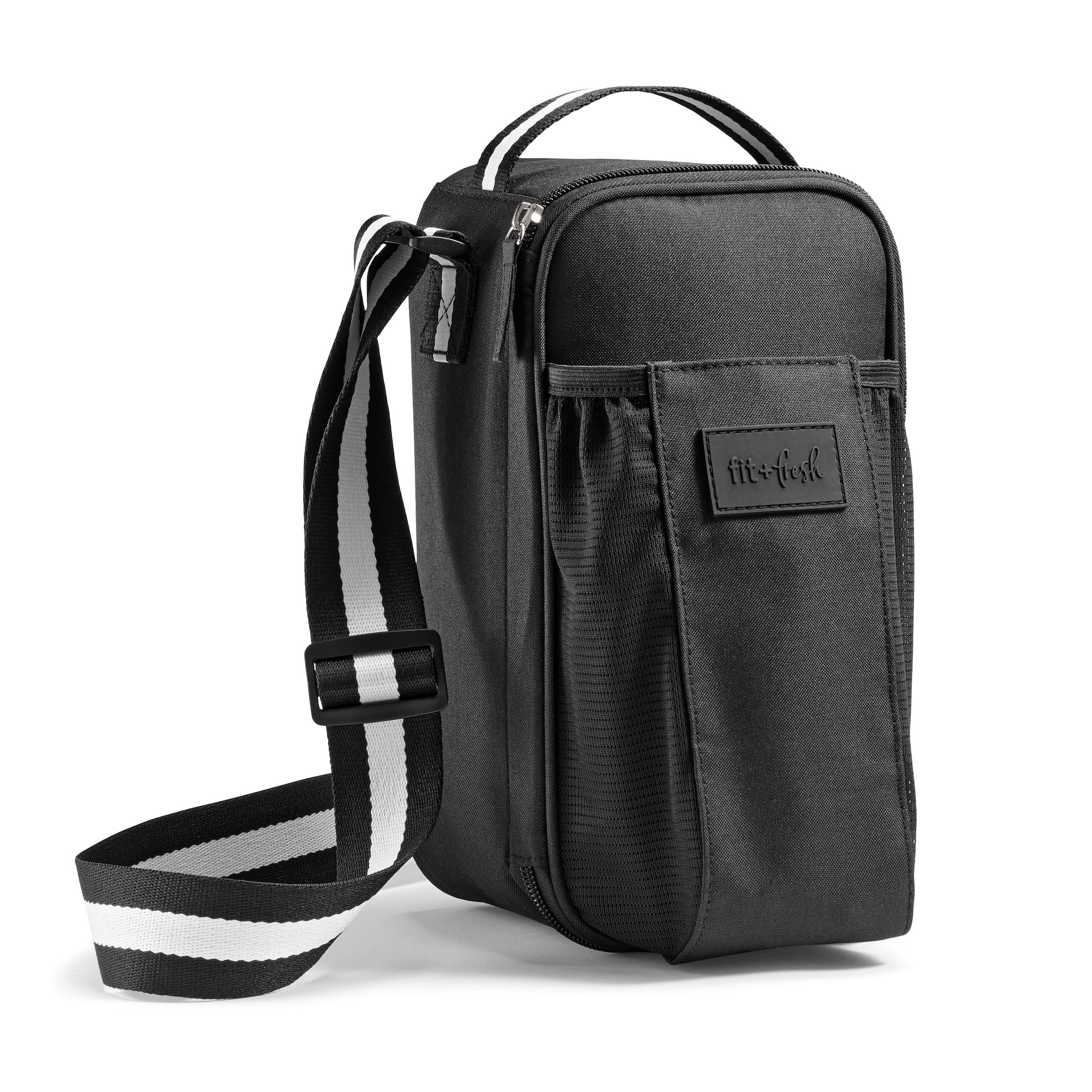 Fit + Fresh Nina Water Bottle Bag, Insulated Crossbody Lunchbox for Kids and Tweens, Black