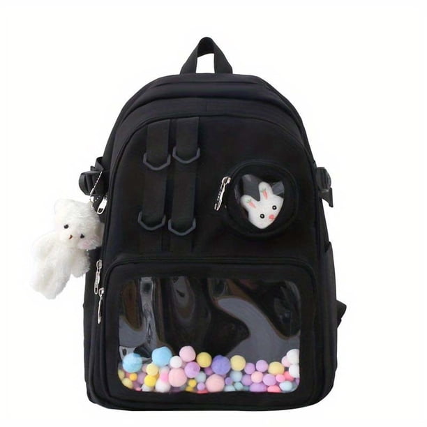 Mochila Escolar Kawaii Para Adolescentes, Mochila Con Bolsillo De Corazón Transparente, Mochila De Viaje Casual De Nylon
