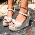 thumbnail image 2 of CYMMPU Women's Bow Decor Ankle Strap Wedge Sandals, Open Toe Platform Espadrille Heels, Comfort Summer Casual Dress Shoes for Beach Travel Beige 41, 2 of 9