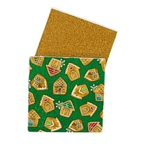 Coasterstone 4.25In Gingerbread Houses Square Coaster, Sandstone, Snowflakes Hearts Winter Sq231296