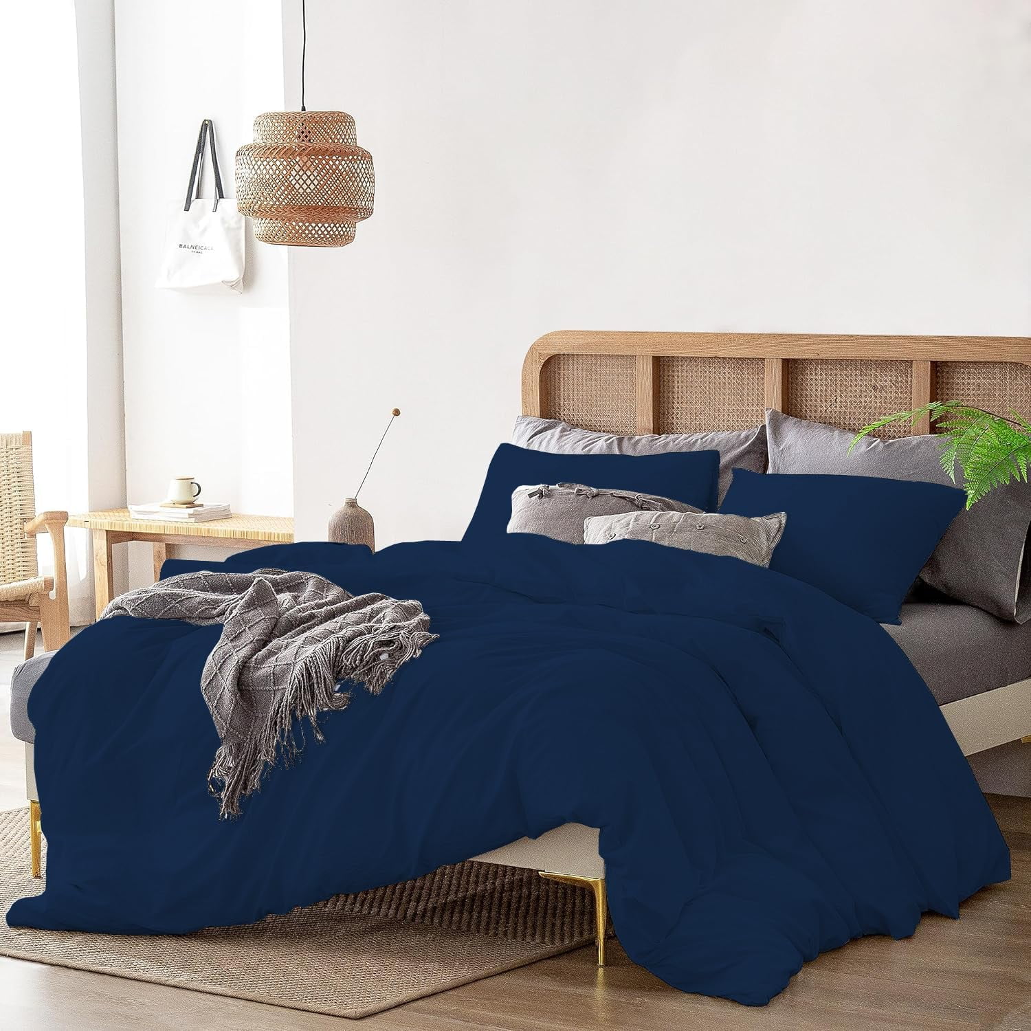 3 Pcs Duvet Cover Set 100% Egyptian Cotton 1000 Thread Count with Zipper Closure & Corner Ties - King/California King Size (94" x 104") Inch, Navy Blue Solid