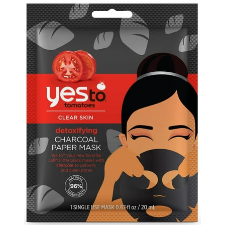 Yes To Tomatoes Detoxifying Charcoal Paper Mask Single Use Charcoal Face Mask 0.67 Oz