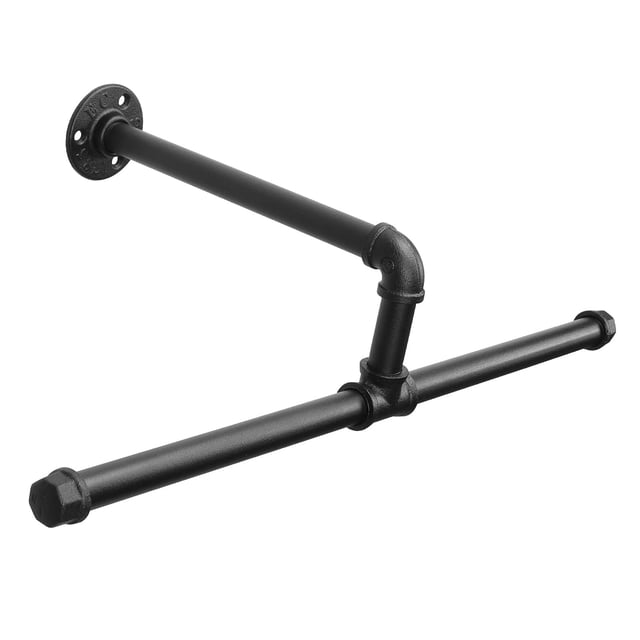 Jeasor Perchero industrial para ropa, flotante, montado en la pared, resistente, rústico, vintage, barra de ropa de metal, para ahorrar espacio, para dormitorio, baño y lavandería (negro)