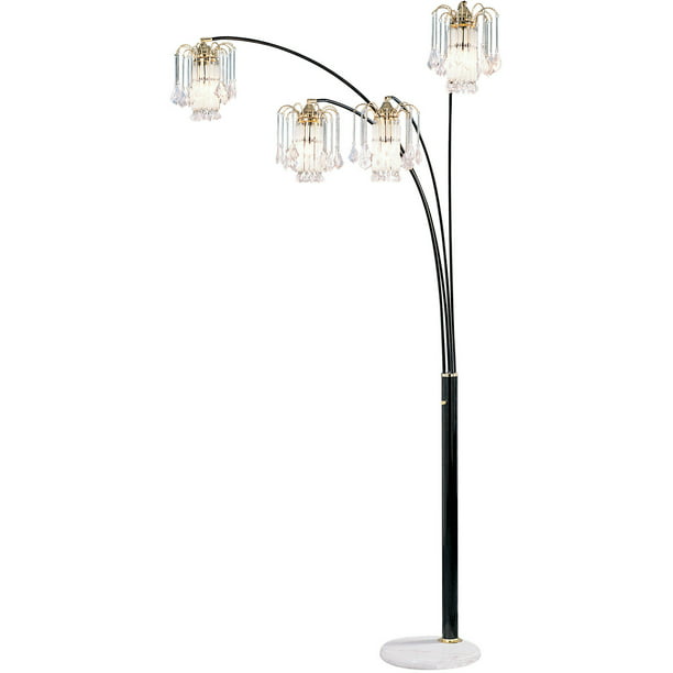60 4 Light Arc Floor Lamp Black With, Floor Lamp With Shade And Crystals