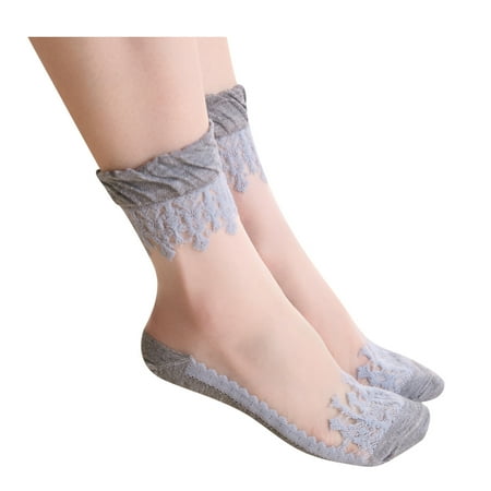 

CLZOUD Women s Socks Low Cut Grey Polyester Women s Fashion Casual Invisible Long Lace Breathable Socks