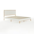thumbnail image 2 of Martha Stewart Queen Size Solid Wood Platform Bed with Upholstered Base and Inset Headboard, Wood Slat Bottom, No Box Spring Needed, Light Beech/Snow, 2 of 11