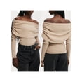 thumbnail image 2 of SUNSIOM Women's Off Shoulder Sweaters Classic Long Sleeve Solid Color Knit Pullover Slim Fit Tops, 2 of 7