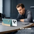 thumbnail image 3 of Allytechgroup Magnetic Card Holder Wallet Compatible with iPhone 16/15/14/13/12 Series, RFID Blocking PU Leather MagSafe Wallet with Kickstand & Zipper Pocket, Holds 6 Cards & Cash, Green, 3 of 12