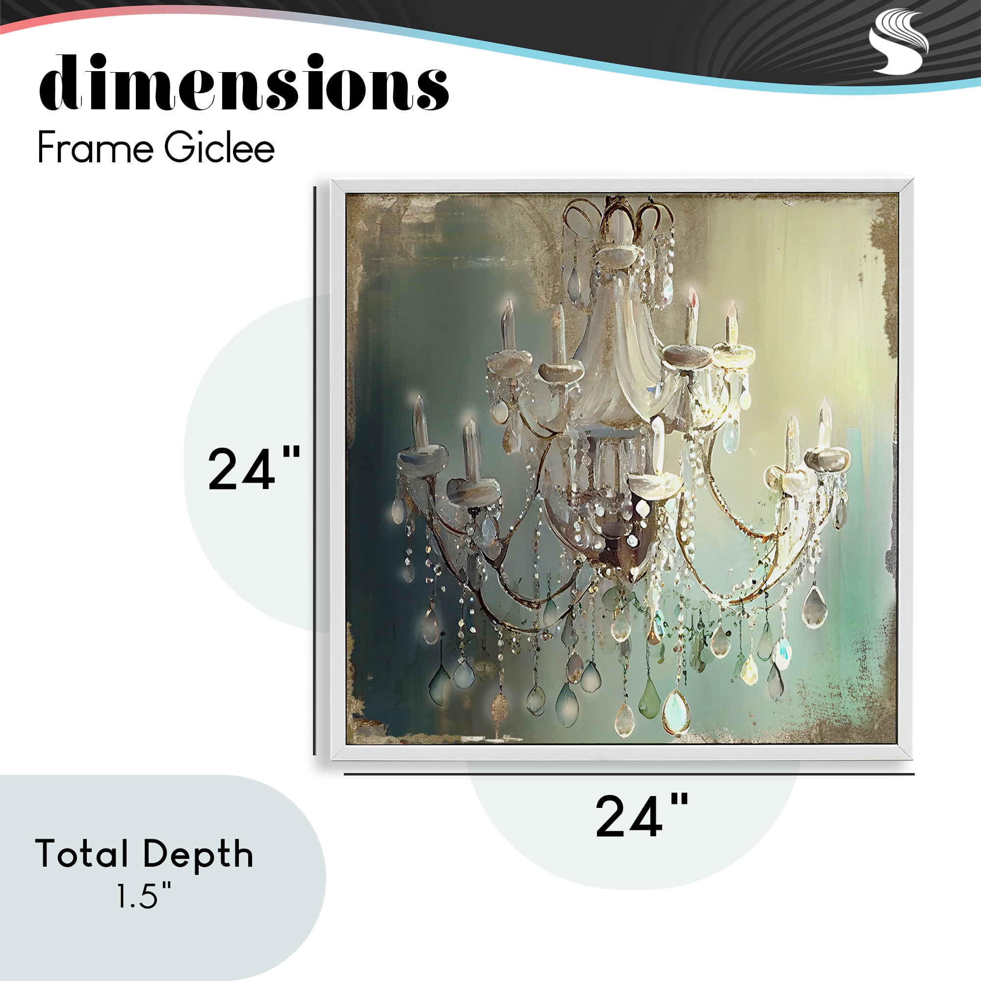 Vintage Illumine Chandelier White Framed Giclee Art, design by Sasha