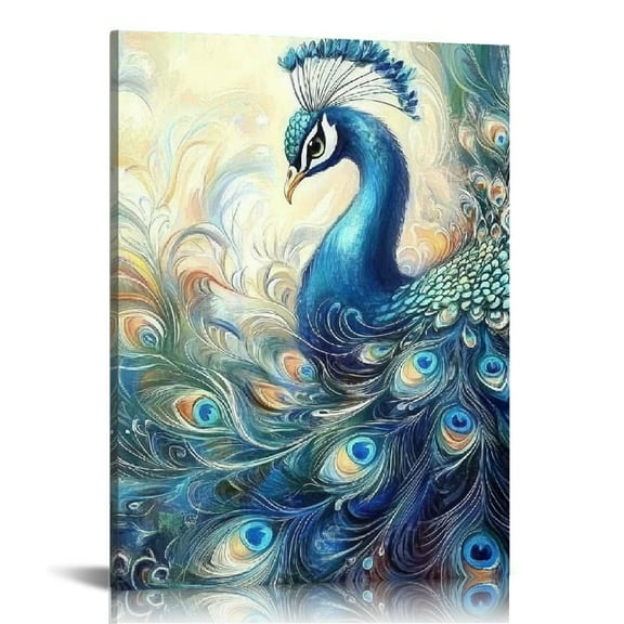 ZFLMY Peacock Feathers Fantasy Art Canvas Wall Art Print on Canvas Home Decor for Living Room Bathroom Bedroom Office, Perfect Gift Idea 12x16in
