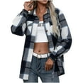 thumbnail image 2 of Frostluinai Women's Shacket Button Down Shirts Flannel Long Sleeve Collar Fall Cardigan Plaid Pritn Color Block Jacket Loose Fit Coats, 2 of 6