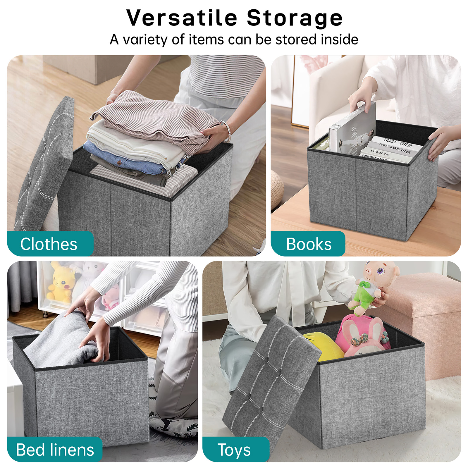 Cshidworld 40L Folding Storage Ottoman Stool, Gray photo 6