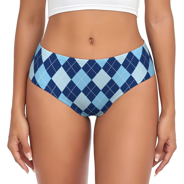 Balery Blue Squares Ropa Interior de Algodón para Mujer con Dibujo – Braguitas Cómodas y Elásticas, Estilo Clásico-Large