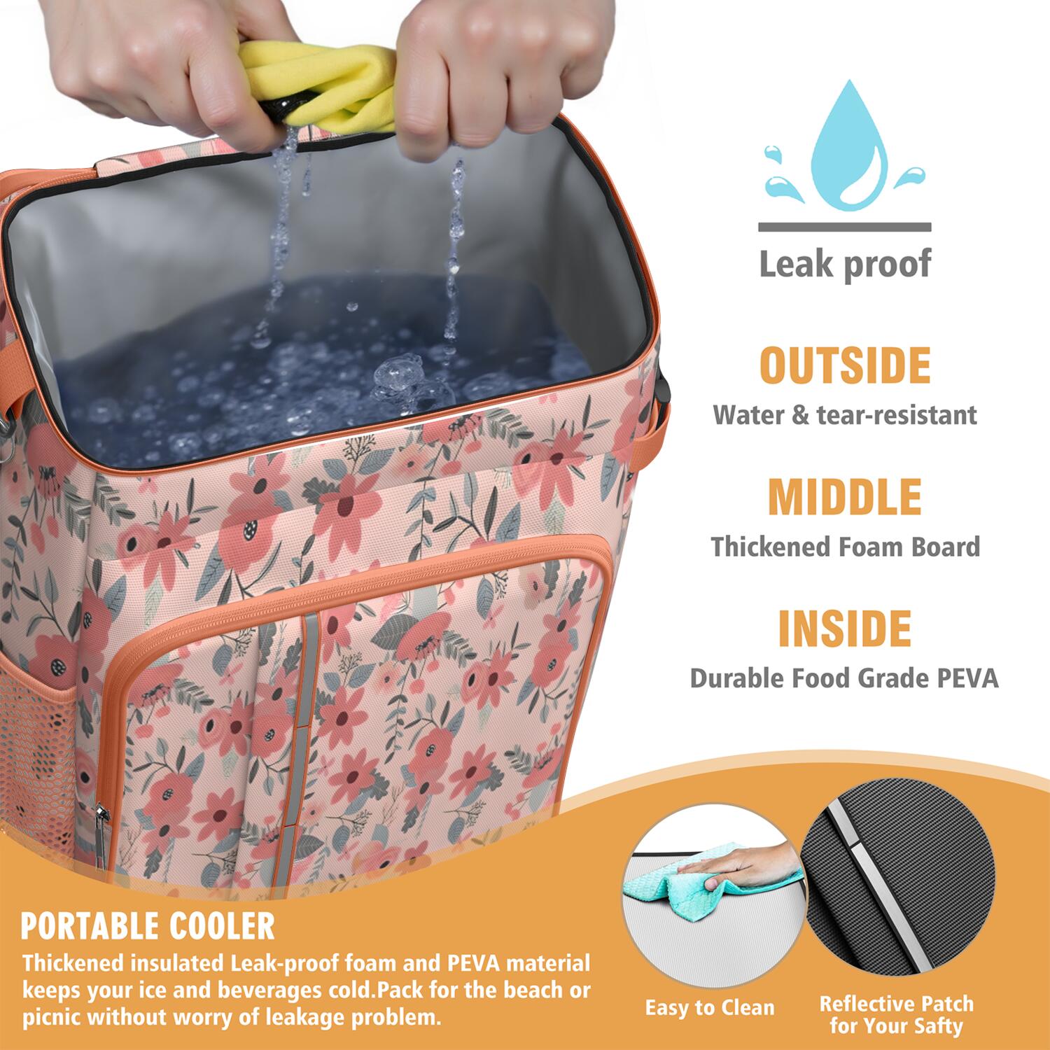 Travel Cooler Bag - Pioneer Flower Floral Print Pattern Camping Beer Cooler Backpack with Bottle Opener- Waterproof Insulated Picnic Backpacks - Cooler Bag for Beach